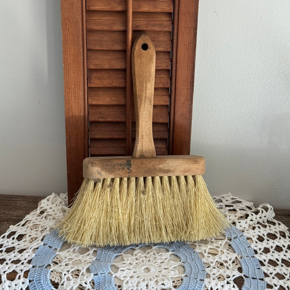 Vintage Calcimine Brush Wooden Handle Natural Bristle Whitewash Tool Farmhouse